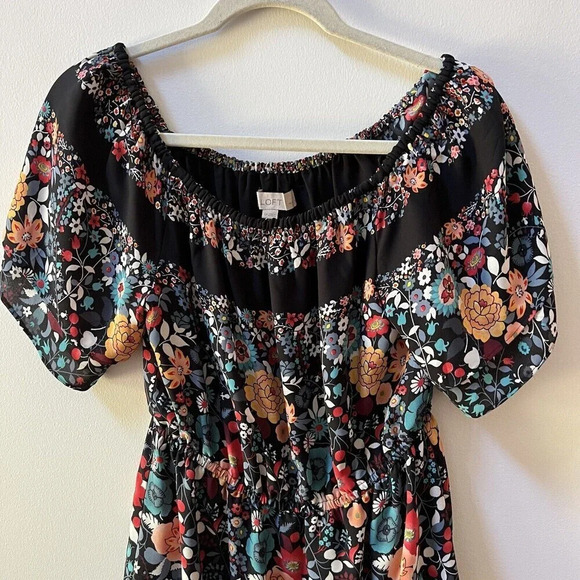 Ann Taylor Loft Black Floral Off Shoulder Dress Women's Sz Small Petite Boho - Picture 6 of 12
